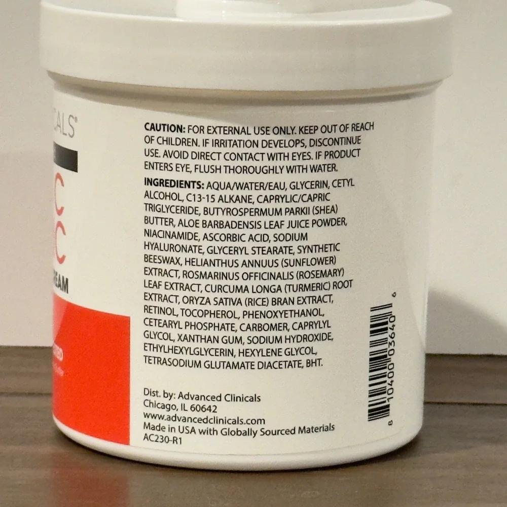 Advanced Clinicals Vitamin C Turmeric Brightening Body Cream 15 Oz Pump Jar New